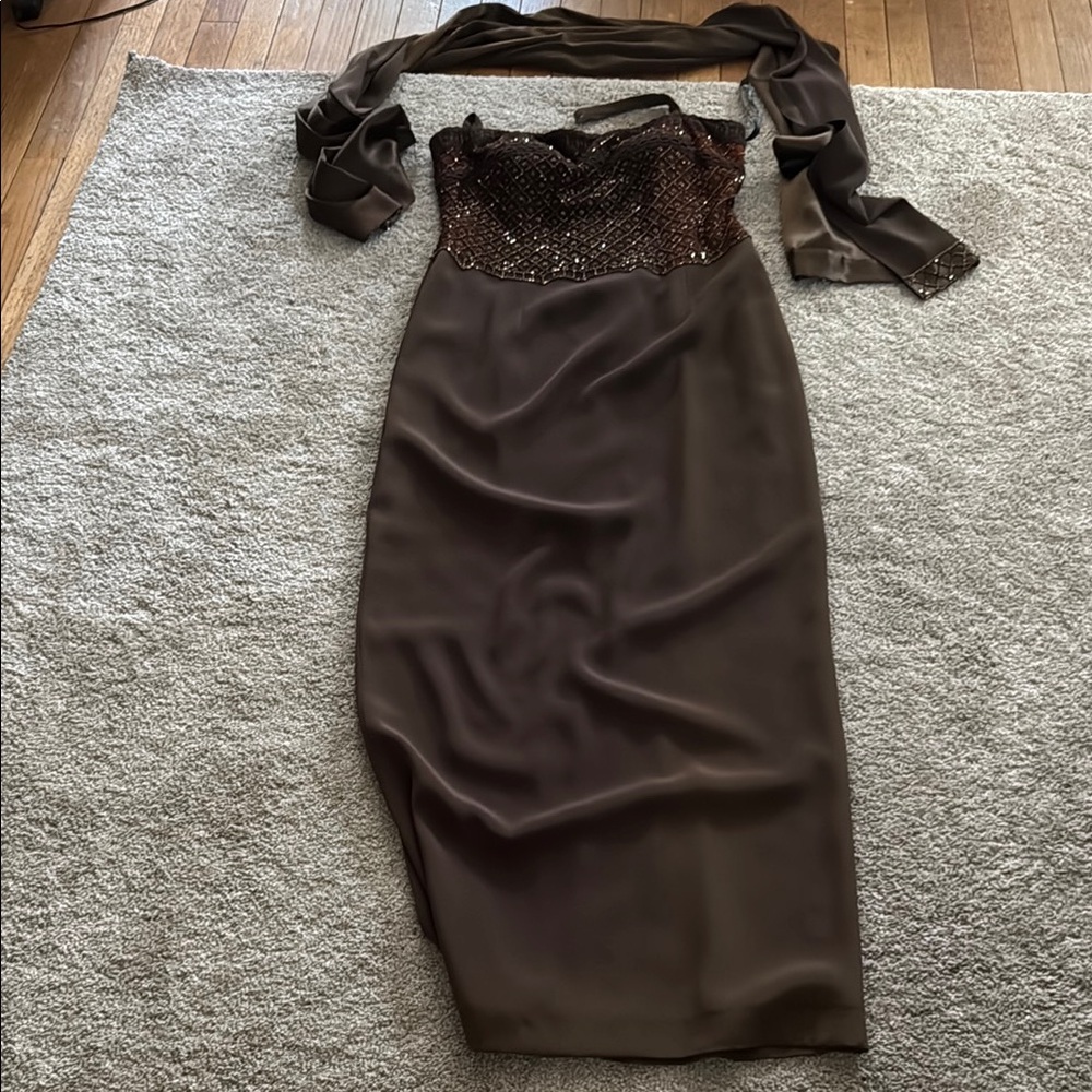 Brown Strapless Sheath Cocktail Dress